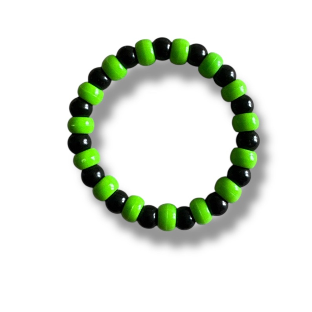3 FOR $10 HANDCRAFTED Neon Green Pony and Black Glass Beaded Bracelet